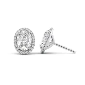 1 CTW Halo Stud Earrings Set With Oval Lab Diamonds