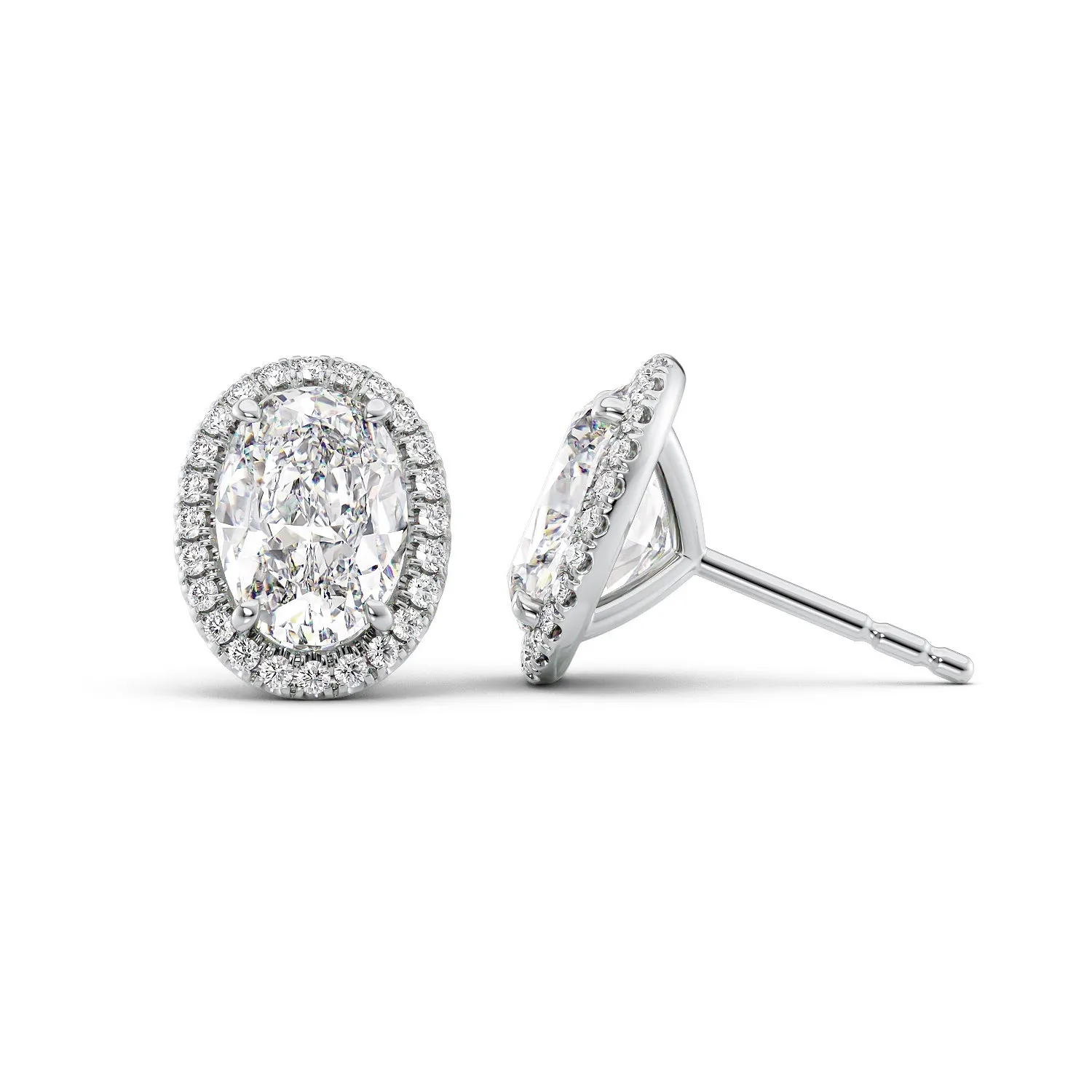 1 CTW Halo Stud Earrings Set With Oval Lab Diamonds