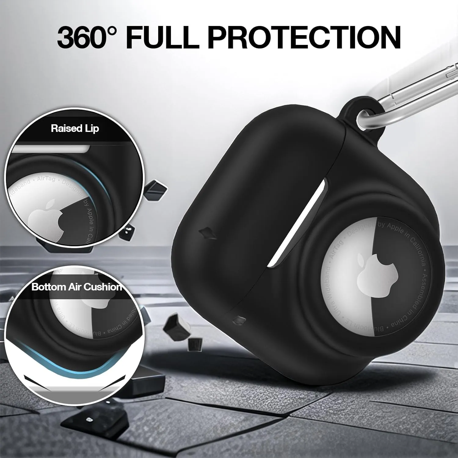 2 in 1 Silicone Case Compatible with AirPod 4 and AirTag, Shockproof Protective Skin Cover for AirPods 4th Generation with Cleaner Kit & Carabiner (Black)