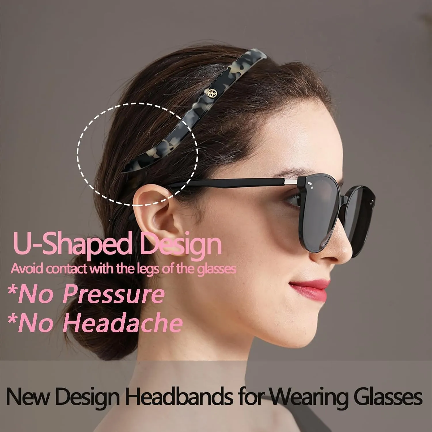 2 Pack Eyewear Headbands No Pressure,No Headache,Comfortable Headbands Hairbands for Womens Sisters Girls Gifts-Black,Amber