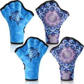2 Pairs Swimming Gloves Aquatic Swim Training Gloves Webbed Fitness Swim Paddles for Lap Swimming Turtle Mandala Water Resistance Swimming Aquatic Gloves for Women Men Diving