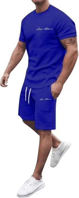 2 Piece Set for Men Mens Outfits Short Sleeve Athletic Sweatsuit Summer Tracksuit Sets Workout Tops Sportwear