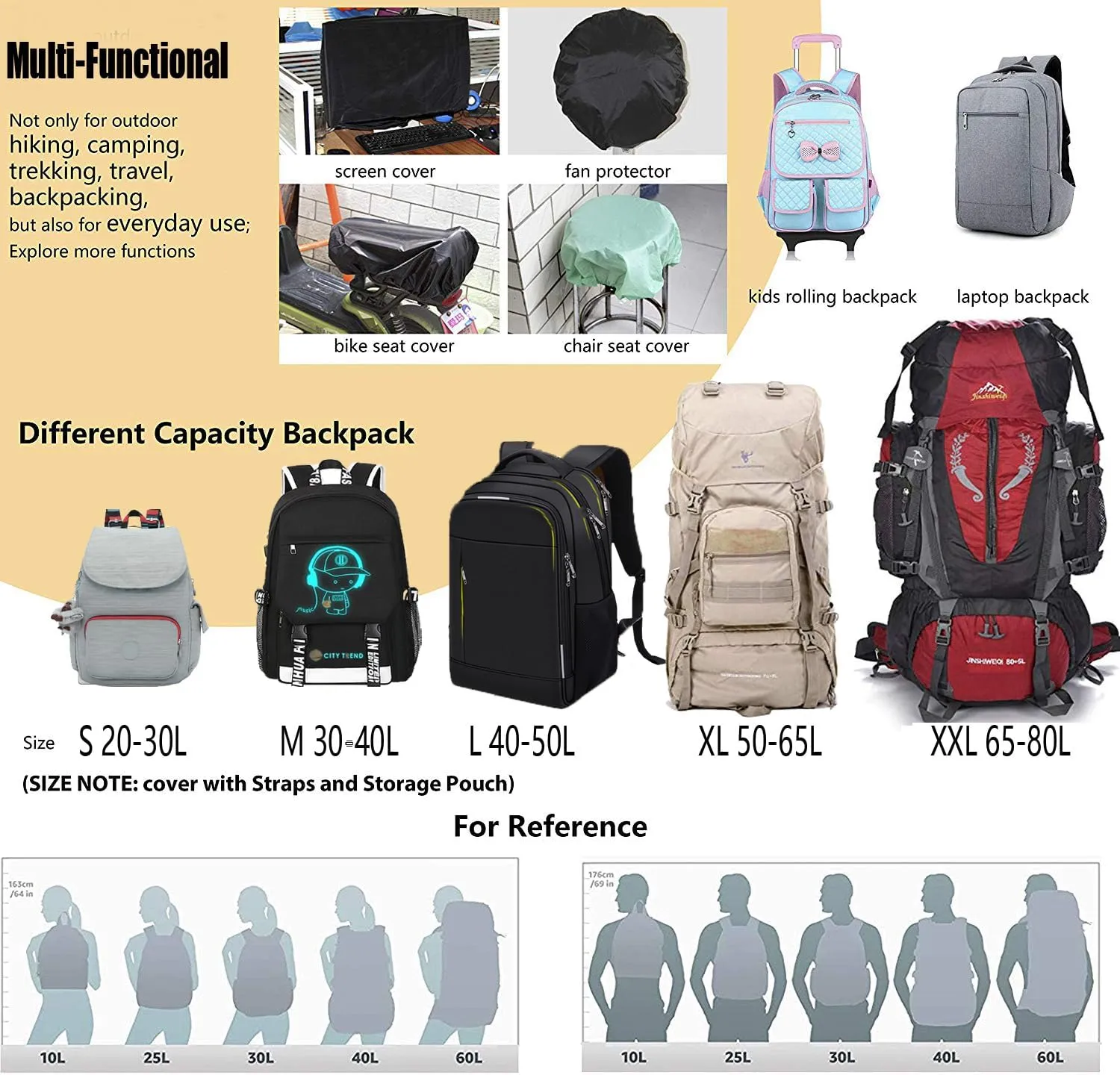 20-80L Waterproof Backpack Rain Cover with Storage Pouch and Adjustable Buckle Strap for Traveling Outdoor Hiking Camping