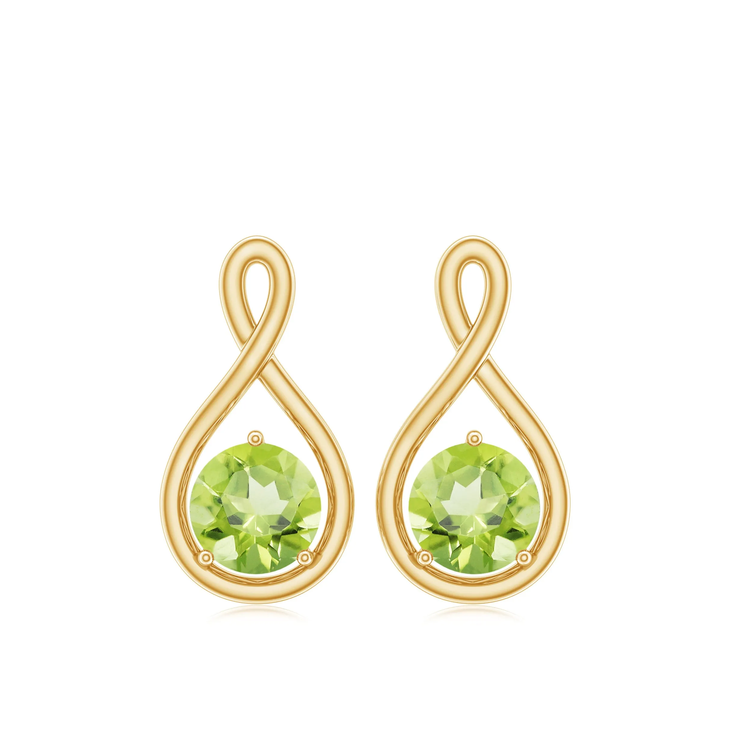 4 MM Peridot Solitaire Gold Infinity Stud Earring