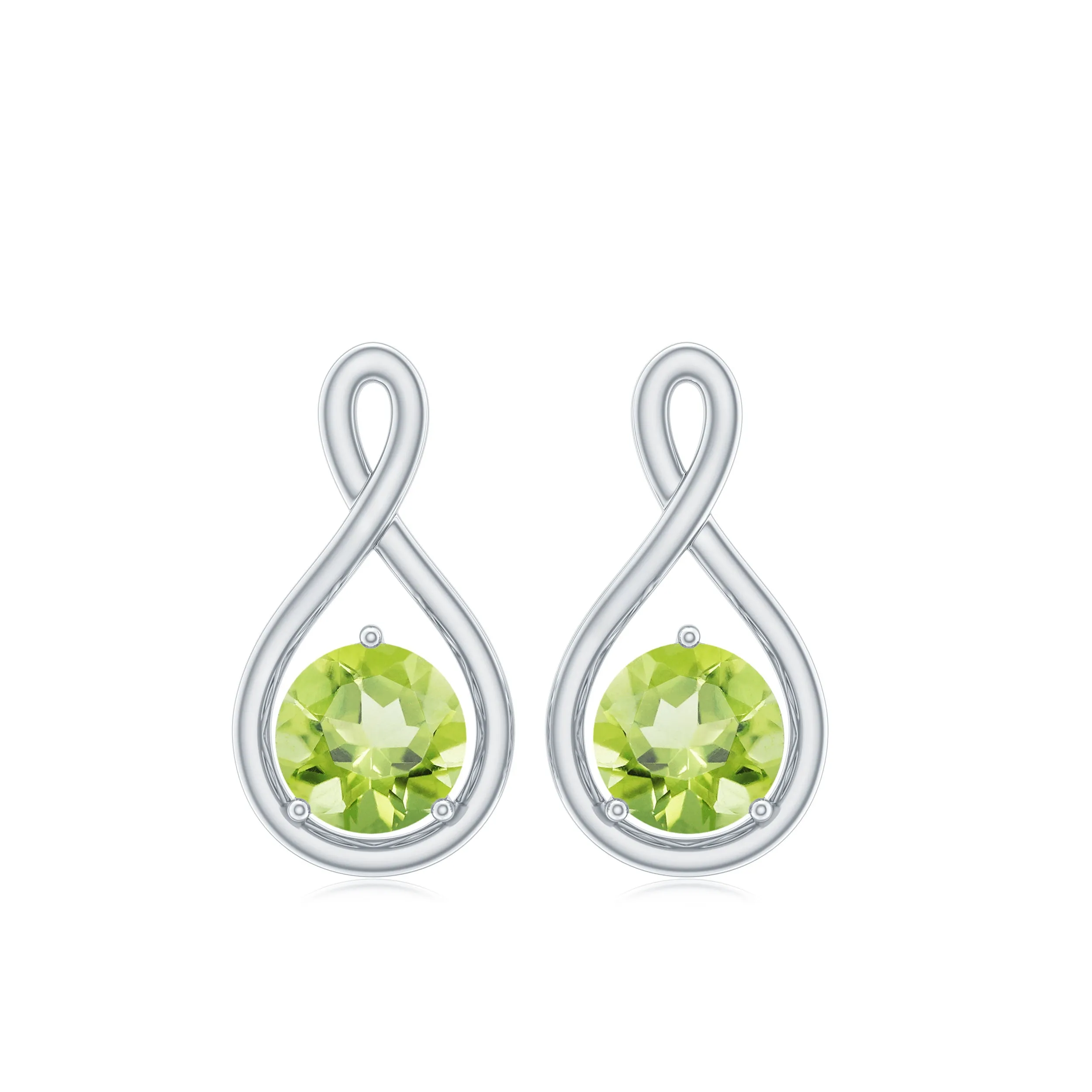 4 MM Peridot Solitaire Gold Infinity Stud Earring