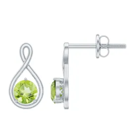 4 MM Peridot Solitaire Gold Infinity Stud Earring