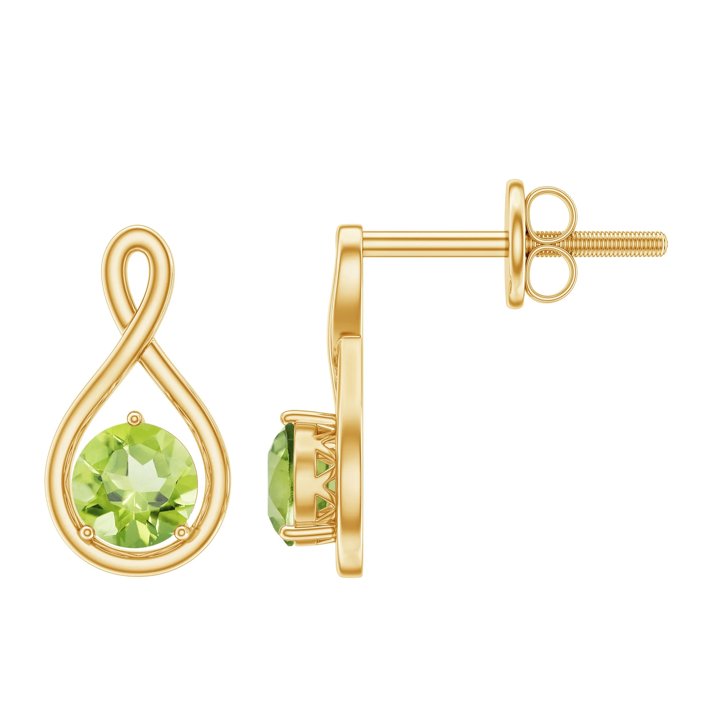 4 MM Peridot Solitaire Gold Infinity Stud Earring