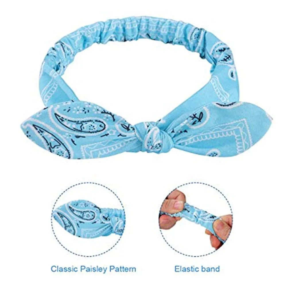6 Pack Elastic Paisley Bandana Knot Headbands Rabbit Ear Bow Headband Turban Headwraps Hair Band for Women Girls