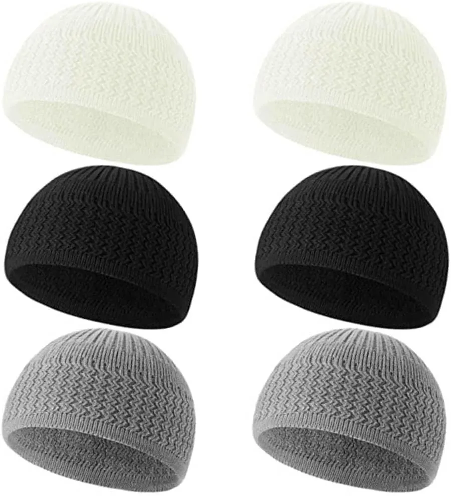 6 Pcs Knit Kufi Hats for Men Women Muslim Stretchy Skull Caps Cotton Helmet Liner Breathable Crochet Beanie Hat