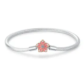 925 Silver Sakura Cherry Blossom Flower Snake Chain Bracelet