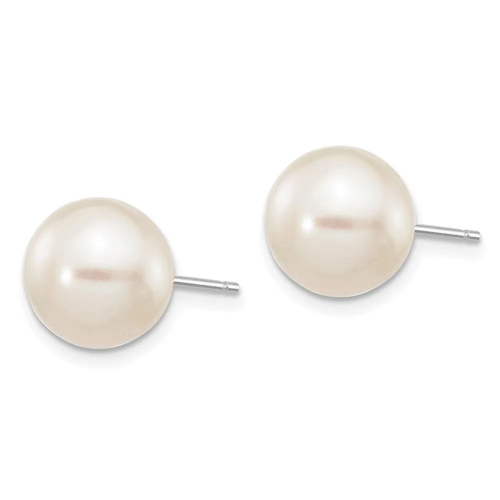 9MM Round Pearl Stud Earrings in 14KT White Gold