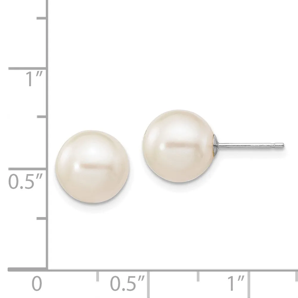 9MM Round Pearl Stud Earrings in 14KT White Gold