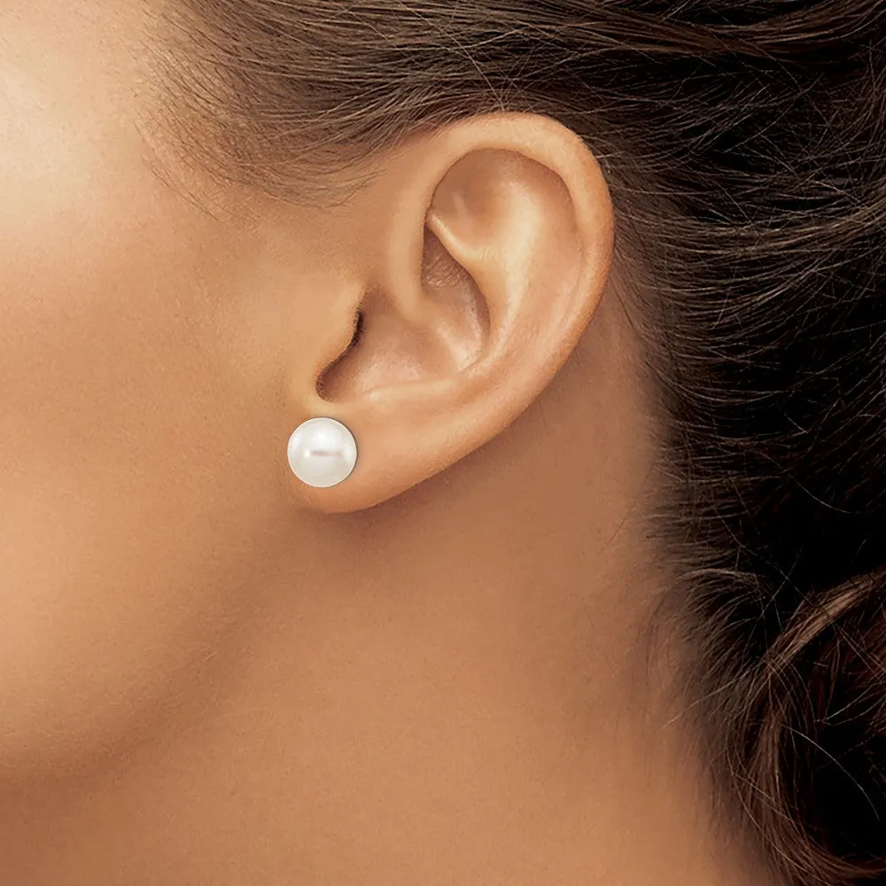 9MM Round Pearl Stud Earrings in 14KT White Gold