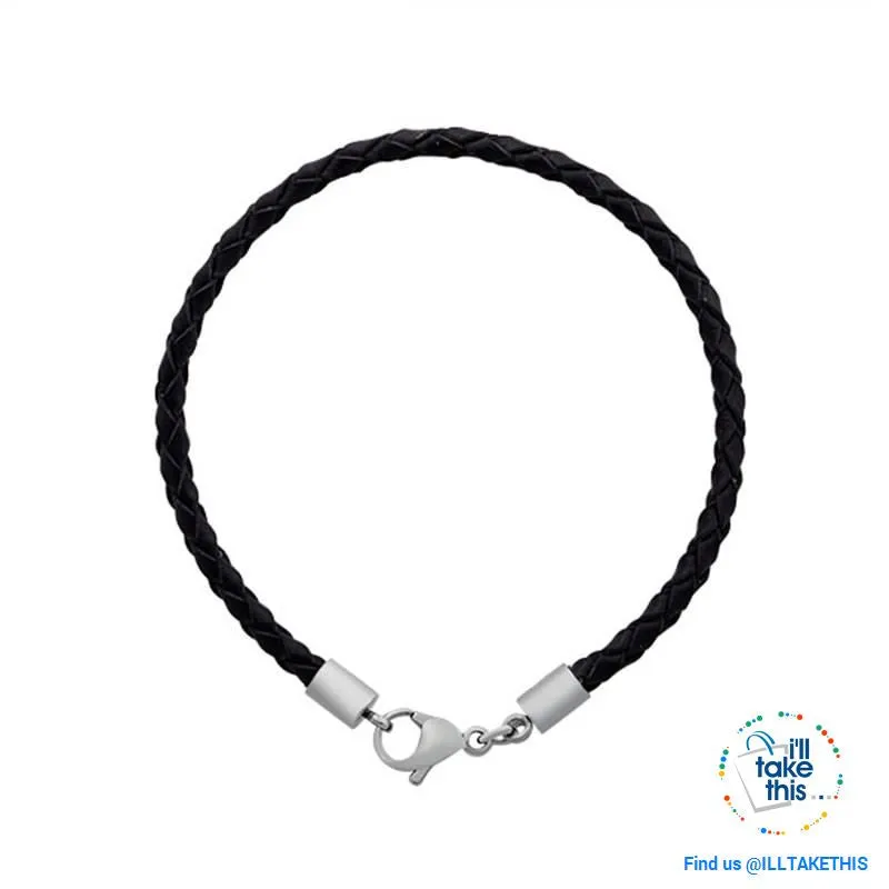 Americana Braided Leather Charm bracelet features an enamel Love Heart American flag