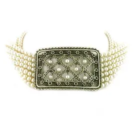 Antiquities Couture Alexandra Silver Marcasite 5mm Faux Pearl Strand Collar Necklace 12"   3" Extender