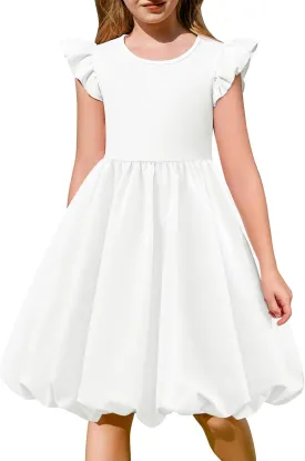 Arshiner Tween Girls Summer Bubble Dress Ruffle Sleeve Casual Party Midi Dresses