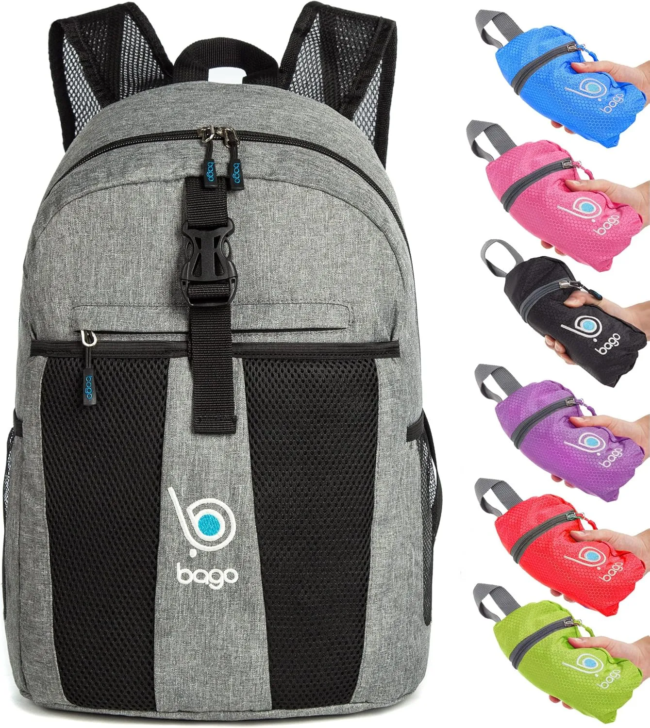 bago Lightweight Small Hiking Backpack for Women and Men - 25L Travel Day Pack - Foldable Hiking Daypack Ultralight for Camping Outdoor Sports - Day Bag Packable Backpack for Travel (SnowGray)