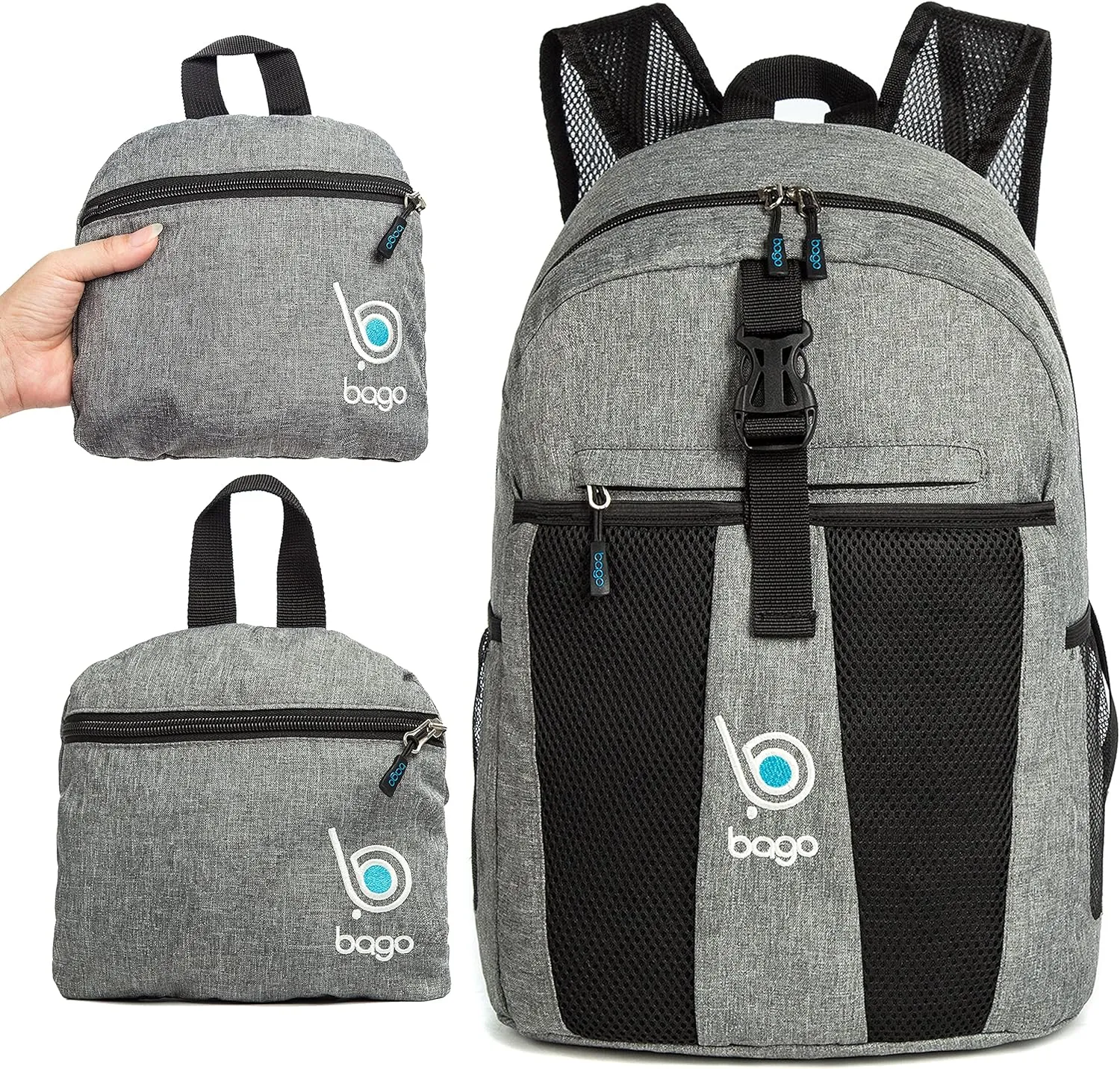 bago Lightweight Small Hiking Backpack for Women and Men - 25L Travel Day Pack - Foldable Hiking Daypack Ultralight for Camping Outdoor Sports - Day Bag Packable Backpack for Travel (SnowGray)