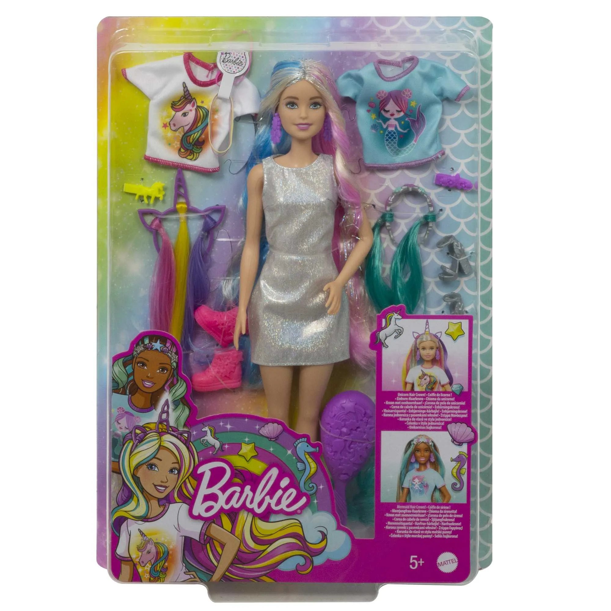 Barbie Fantasy Hair Fashion Doll With Colorful Blonde Hair, Accessories And Clothes