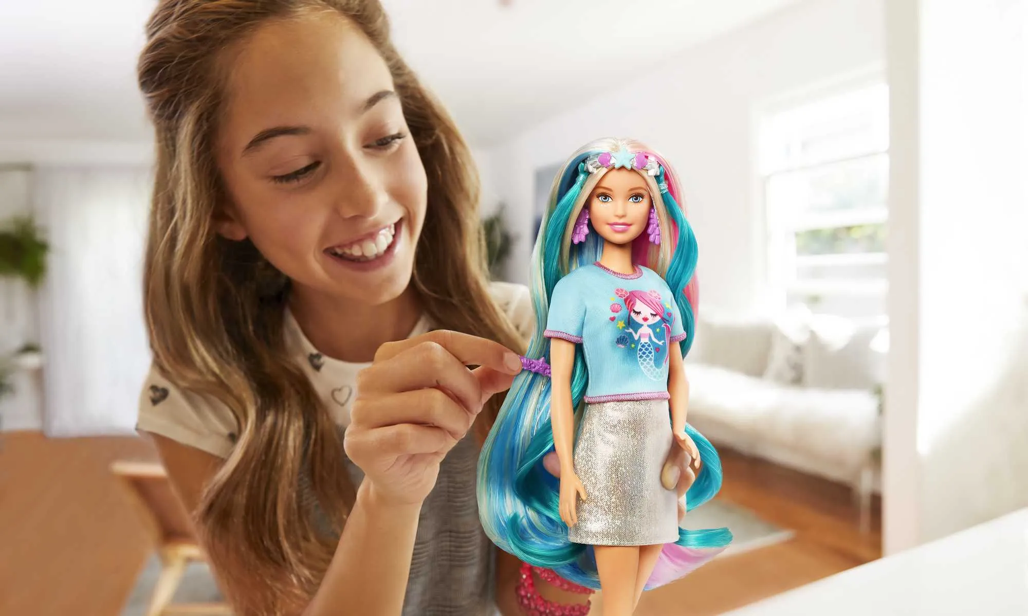 Barbie Fantasy Hair Fashion Doll With Colorful Blonde Hair, Accessories And Clothes