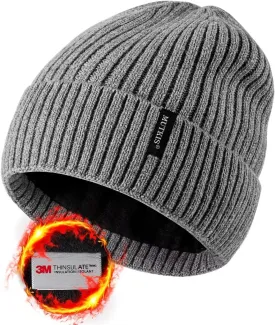 Beanie Hats for Men 30% Merino Wool Knit Hat, Winter Hats for Women Thick Warm Lined, Beanie for Women Cold Weather Skull Cap