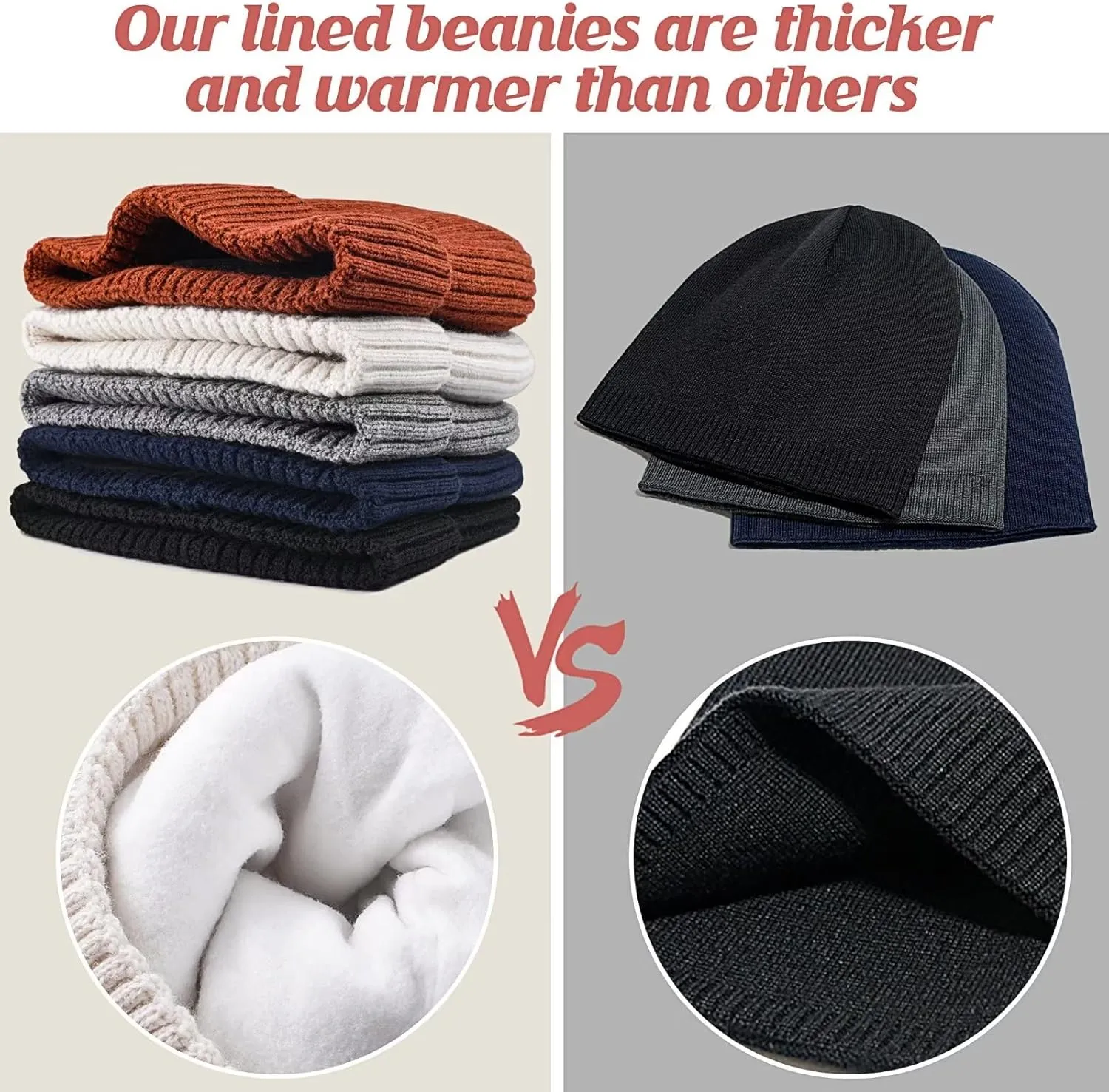 Beanie Hats for Men 30% Merino Wool Knit Hat, Winter Hats for Women Thick Warm Lined, Beanie for Women Cold Weather Skull Cap