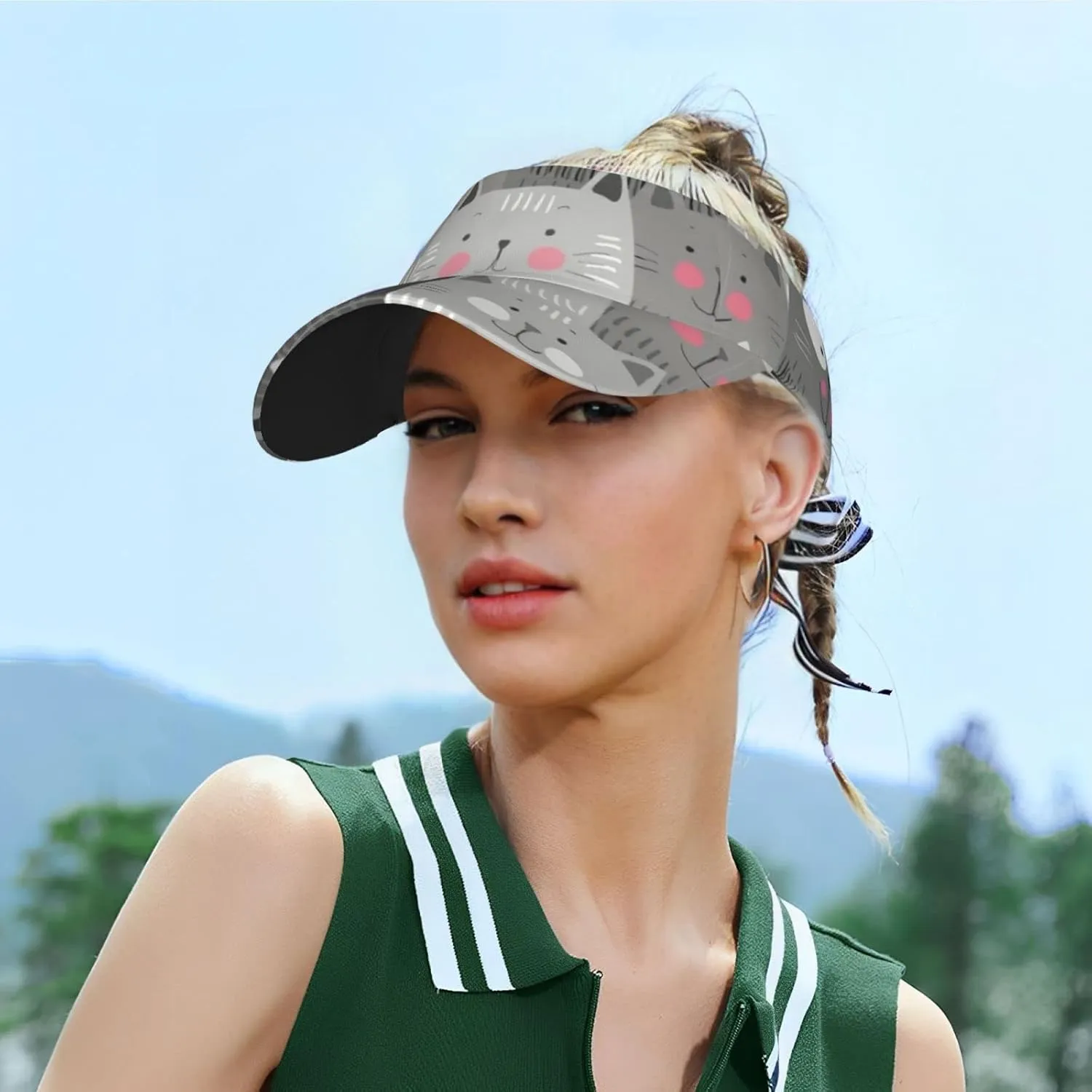 Cat Pattern Sport Sun Visor Hat Adjustable Empty Top Baseball Cap Outdoor Travel Beach Ball Caps for Women and Men