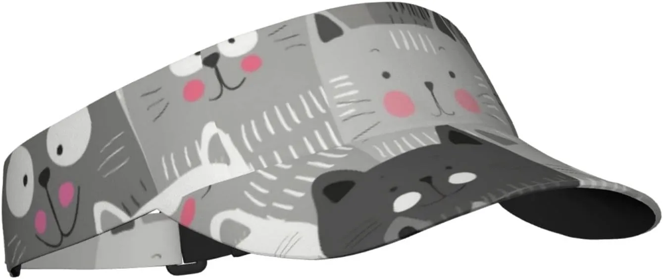 Cat Pattern Sport Sun Visor Hat Adjustable Empty Top Baseball Cap Outdoor Travel Beach Ball Caps for Women and Men