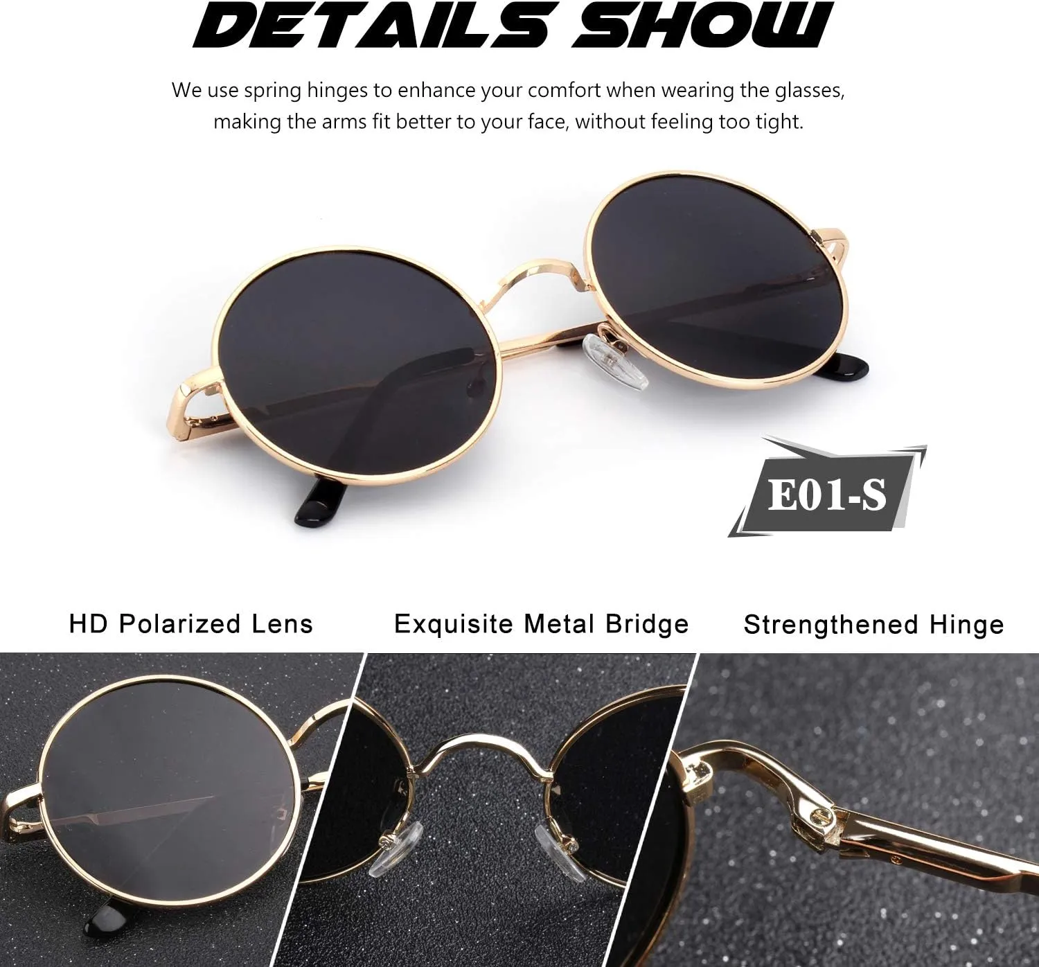 CGID Retro Round Polarized Sunglasses Mens Womens Circle Metal Hippie Shades UV400 Protection E01