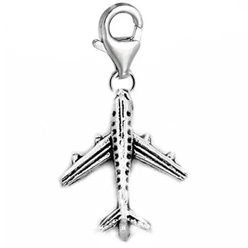 Clip on Airplane Dangle Charm Pendant for European Clip on Charm Jewelry w/ Lobster Clasp