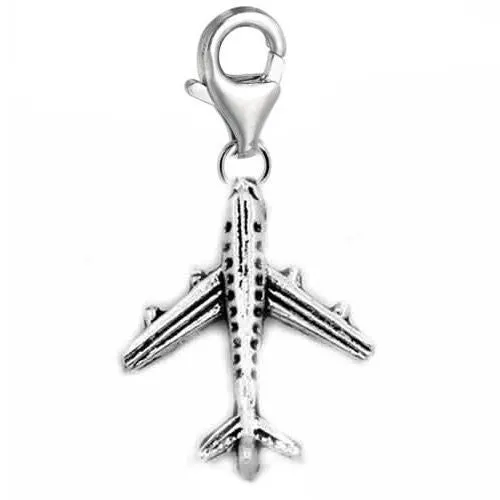 Clip on Airplane Dangle Charm Pendant for European Clip on Charm Jewelry w/ Lobster Clasp