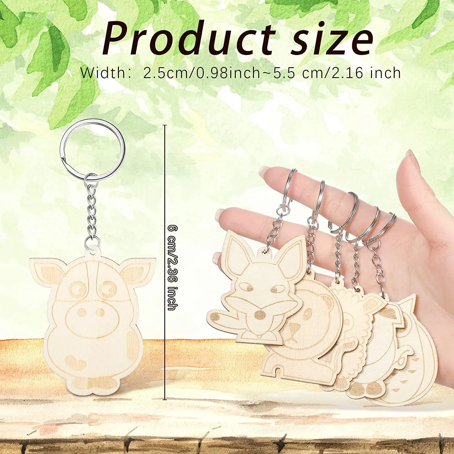 Cliths 13 Pieces Animal Wooden Keychain Blanks Unfinished Wooden Slices Cutouts Ornaments Keychains