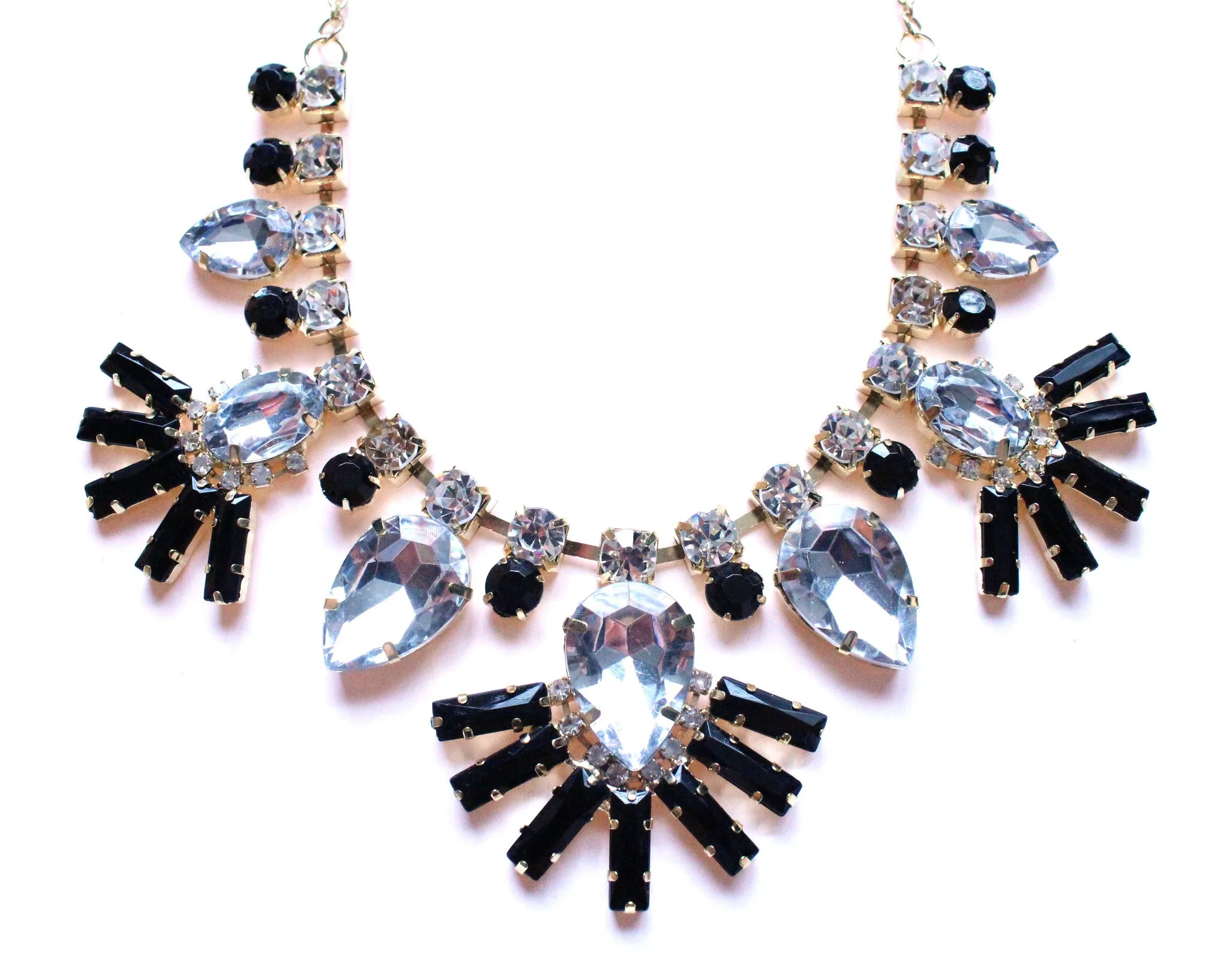 Crystal Fan Statement Necklace- Black
