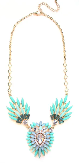 Crystal Peacock Petals Necklace- Mint