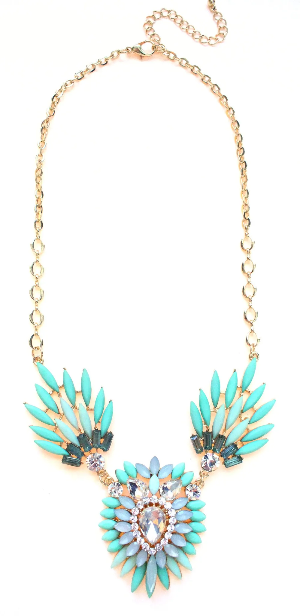 Crystal Peacock Petals Necklace- Mint