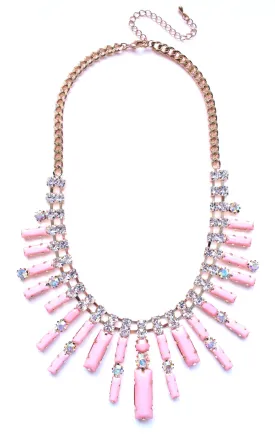 Crystal Spike Bib Statement Necklace- Light Pink