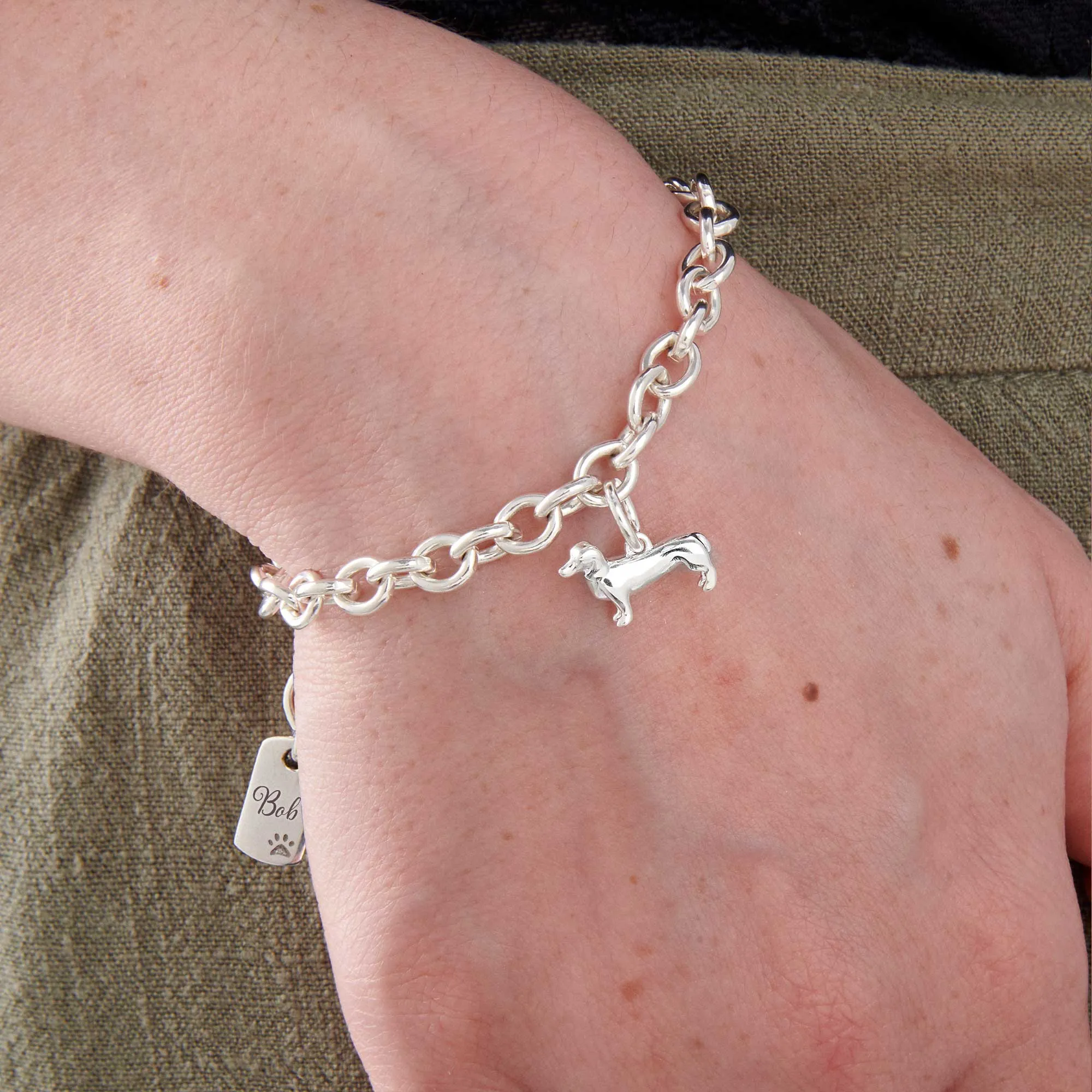 Dachshund Silver Dog Charm Bracelet
