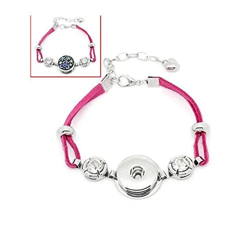 Fushia Velvet Chunk Lobster Clasp Bracelet & Extender Chain Fits Snaps Chunk Button