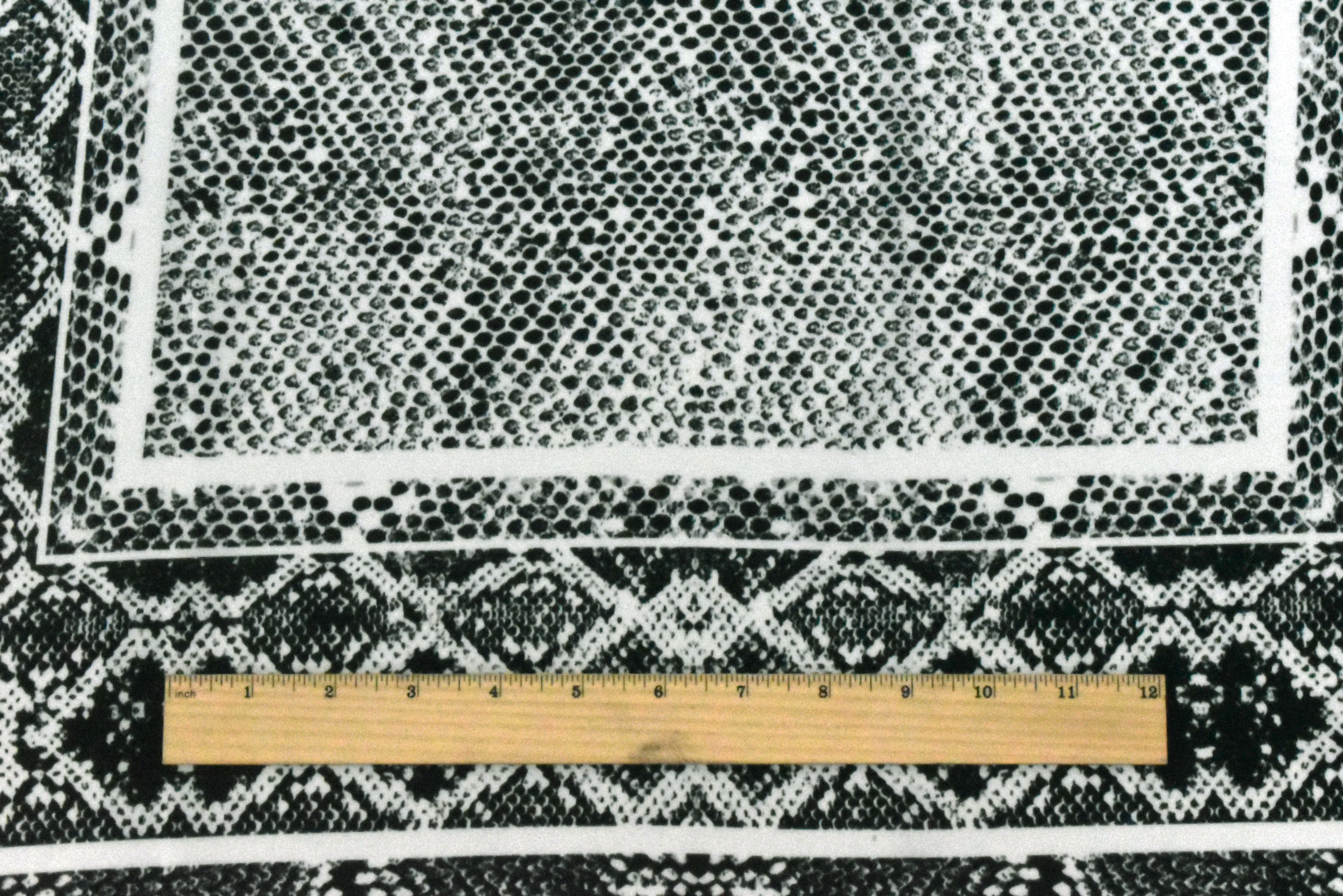 Green-Black-Ivory Border Frame Panel Printed Silk Crepe De Chine Fabric