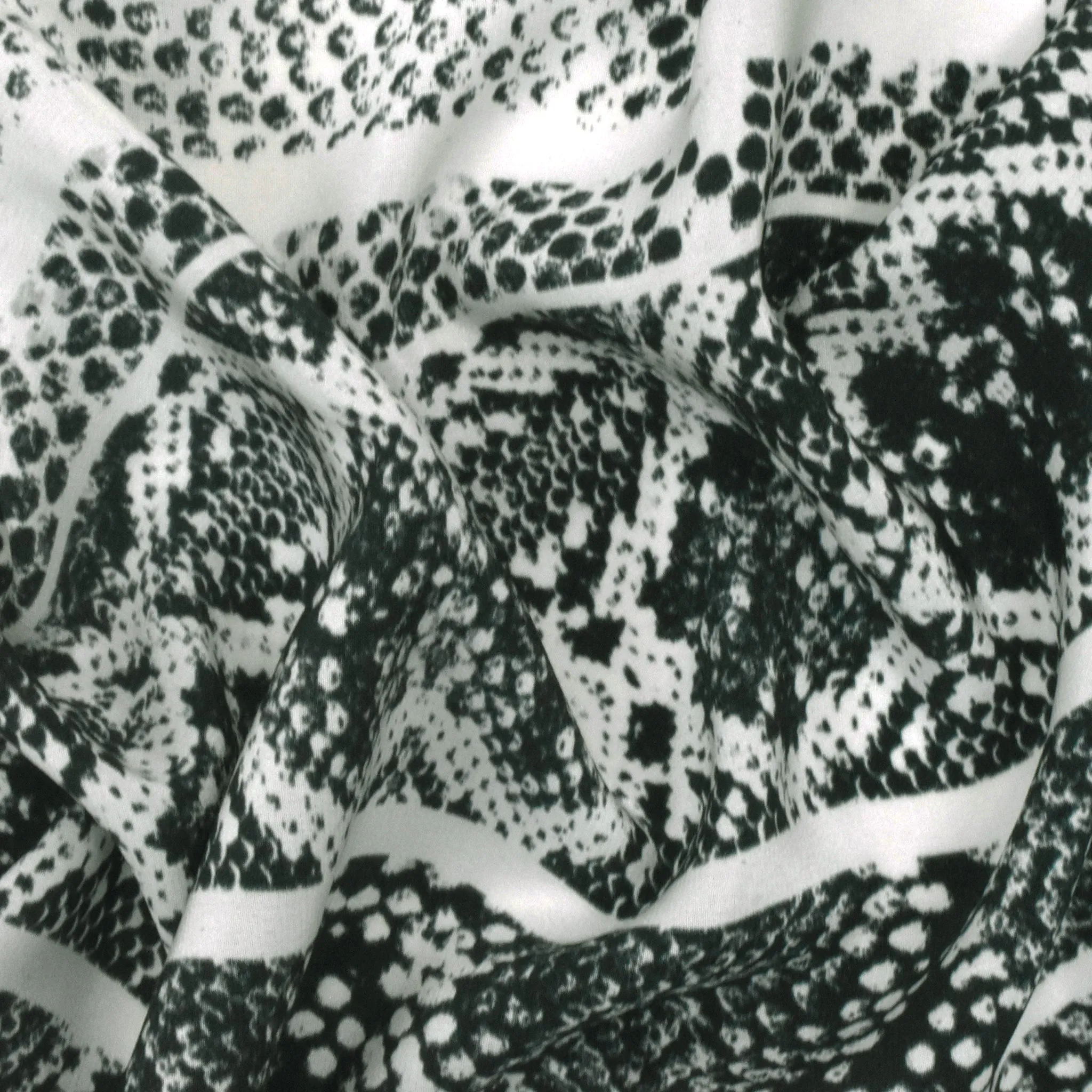 Green-Black-Ivory Border Frame Panel Printed Silk Crepe De Chine Fabric