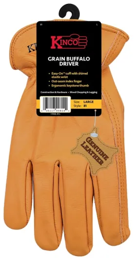 Kinco 81-L Driver Gloves, Men's, L, Keystone Thumb, Easy-On Cuff, Grain Buffalo Leather, Gold :PR: QUANTITY: 1