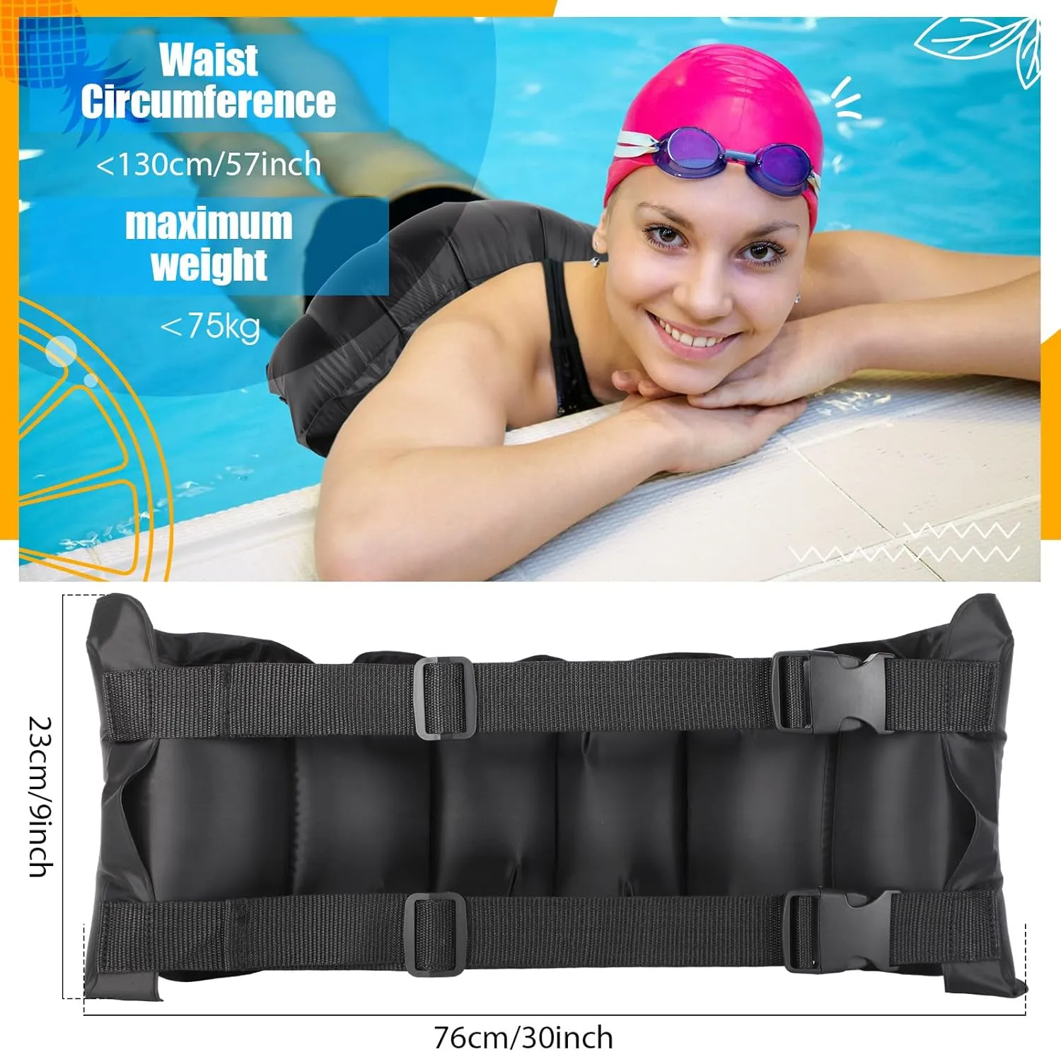 Lewtemi 1 Pcs Inflatable Swim Belt Pool Flotation Portable Waist Floatation Aid for Adults Adjustable Floating Swimming Training Aid Waist Belt with Buckle and Rope for Swimming Beginner