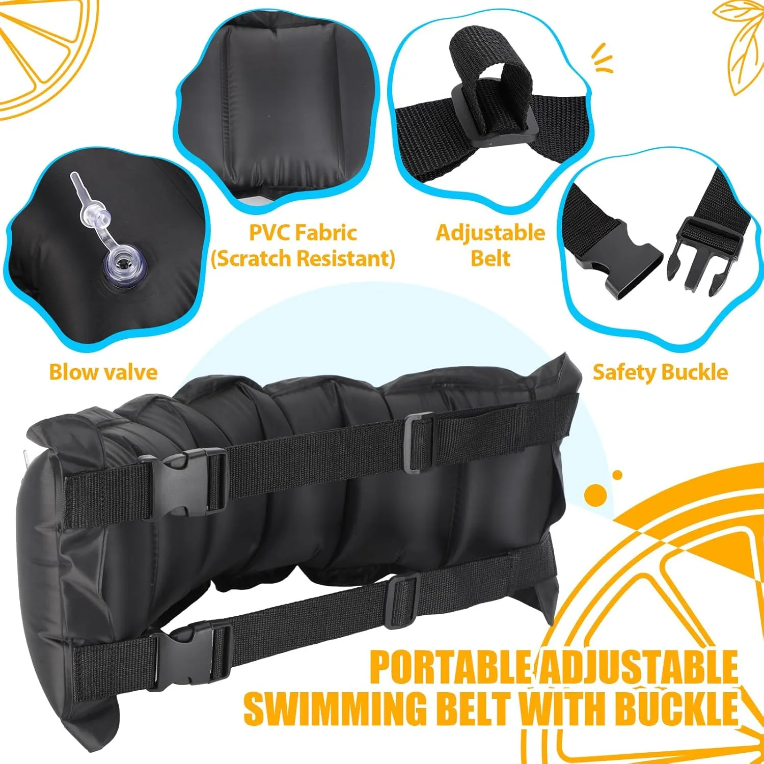 Lewtemi 1 Pcs Inflatable Swim Belt Pool Flotation Portable Waist Floatation Aid for Adults Adjustable Floating Swimming Training Aid Waist Belt with Buckle and Rope for Swimming Beginner