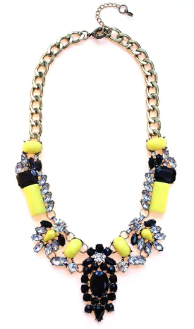 Luxe Crystal-Encrusted Collar Statement Necklace- Yellow