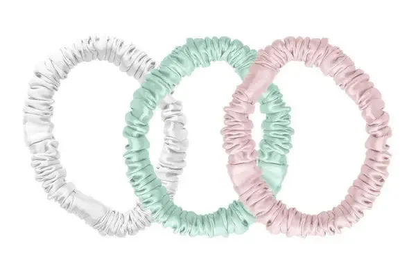 Mayfairsilk Brilliant White / Teal Breeze / Precious Pink Silk Hair Ties Set