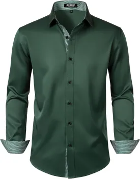 Men's Stretch Multi-Use Long Sleeve Dress Shirts Party Prom Wedding Shirts with Slight Sheen