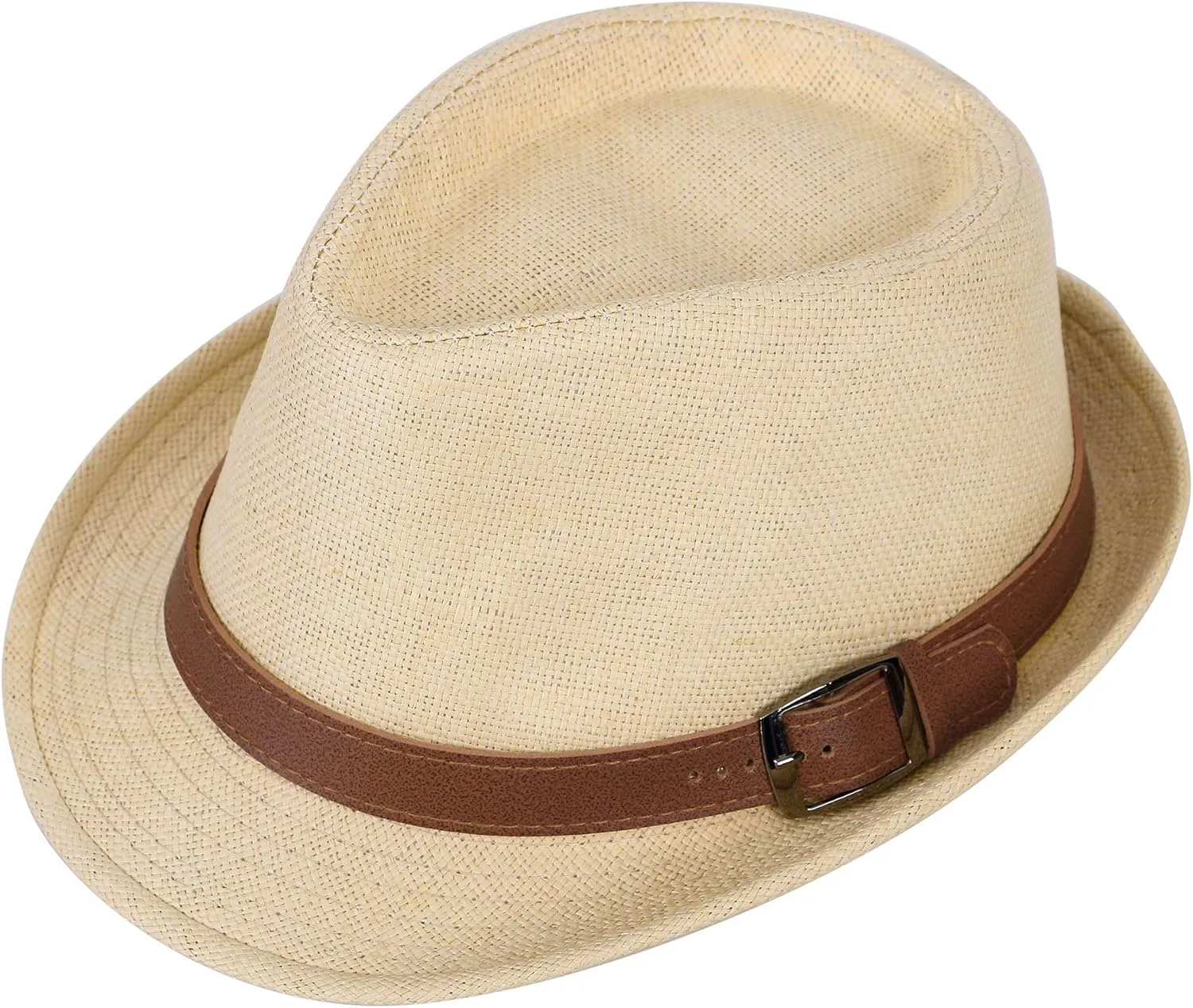 Men/Women's Hiking Camping Straw Fedora Hat,Natural,SM
