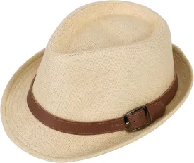 Men/Women's Hiking Camping Straw Fedora Hat,Natural,SM