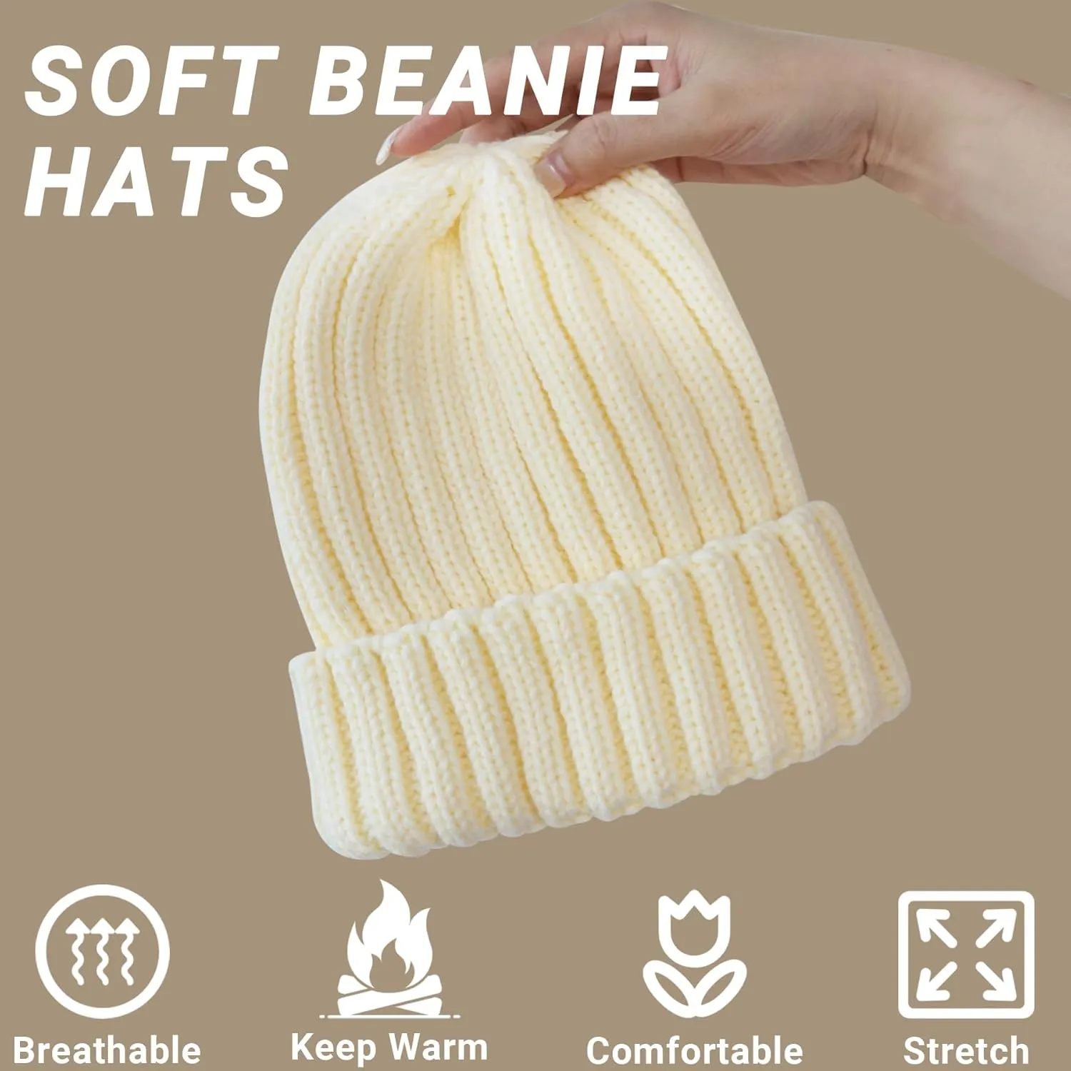 NPQQUAN Thick Warm Winter Hats for Women Knit Beanie Hat Skull Cap Beanies for Men Women