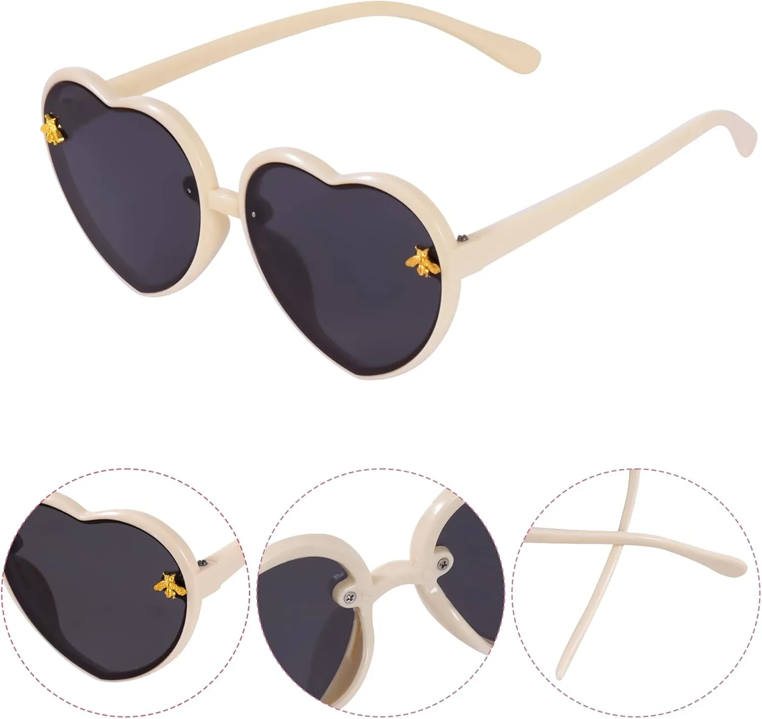 obmwang 3 Pieces Kids Heart Shaped Sunglasses Stylish Cute Bee Sunglasses for Toddler Girls Age 3-10 Outdoor Beach Eyewear
